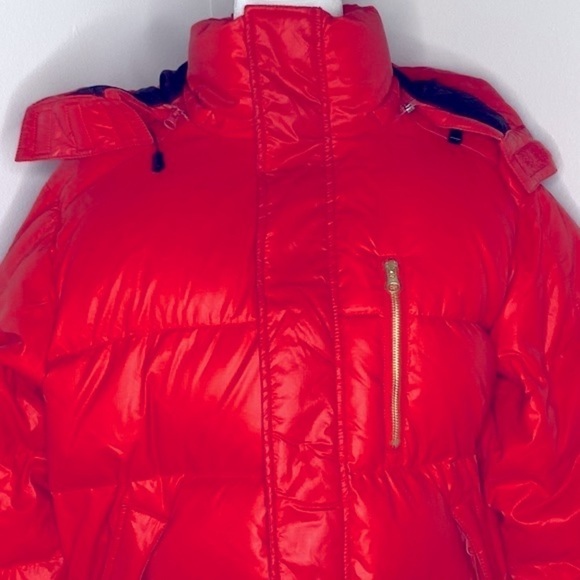 Y2k Stüssy tomato red puffer down hooded coat - Picture 2 of 11